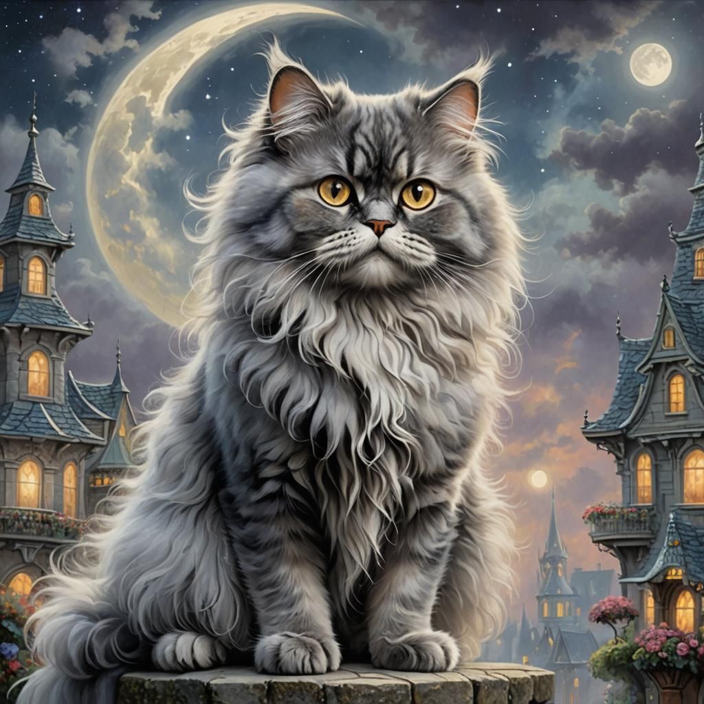 Whimsical Persian Cat in Painterly Fantasy Style