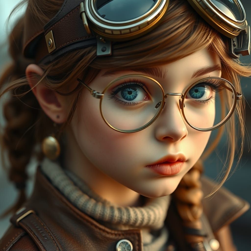 Steampunk Pilot Girl Portrait in Fantasy Art Style