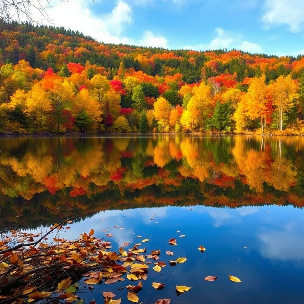 Autumn Forest Reflected in Lake
