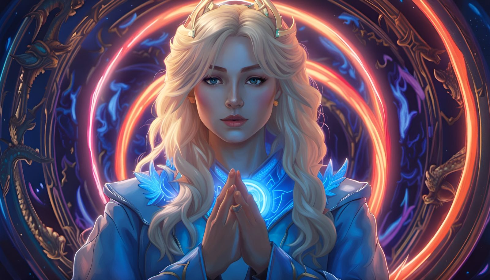Blonde Woman Cleric Meditating with Cloning Magic