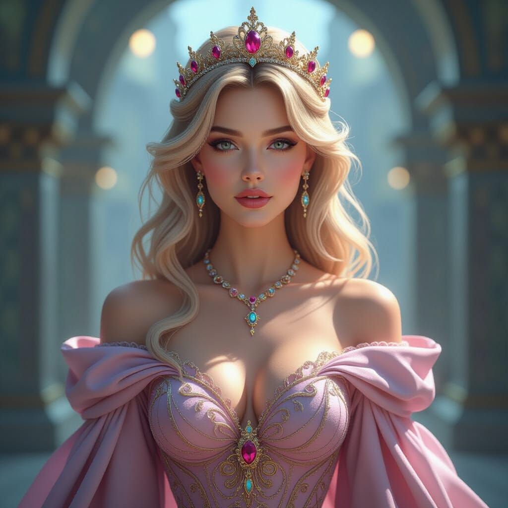 Blonde Princess Portrait in Futuristic Digital Art Style