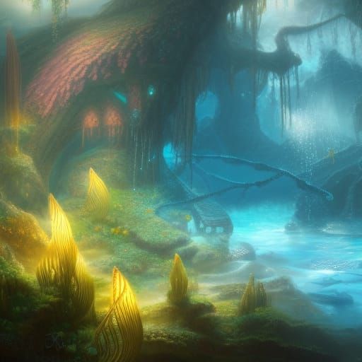Enchanting Underwater Fairy Village in Deep Color
