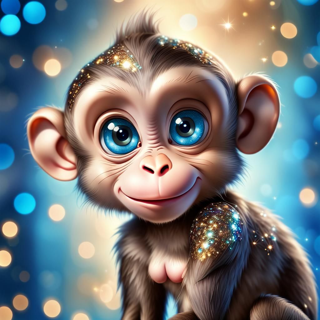 Adorable Cartoon Monkey with Sparkling Background