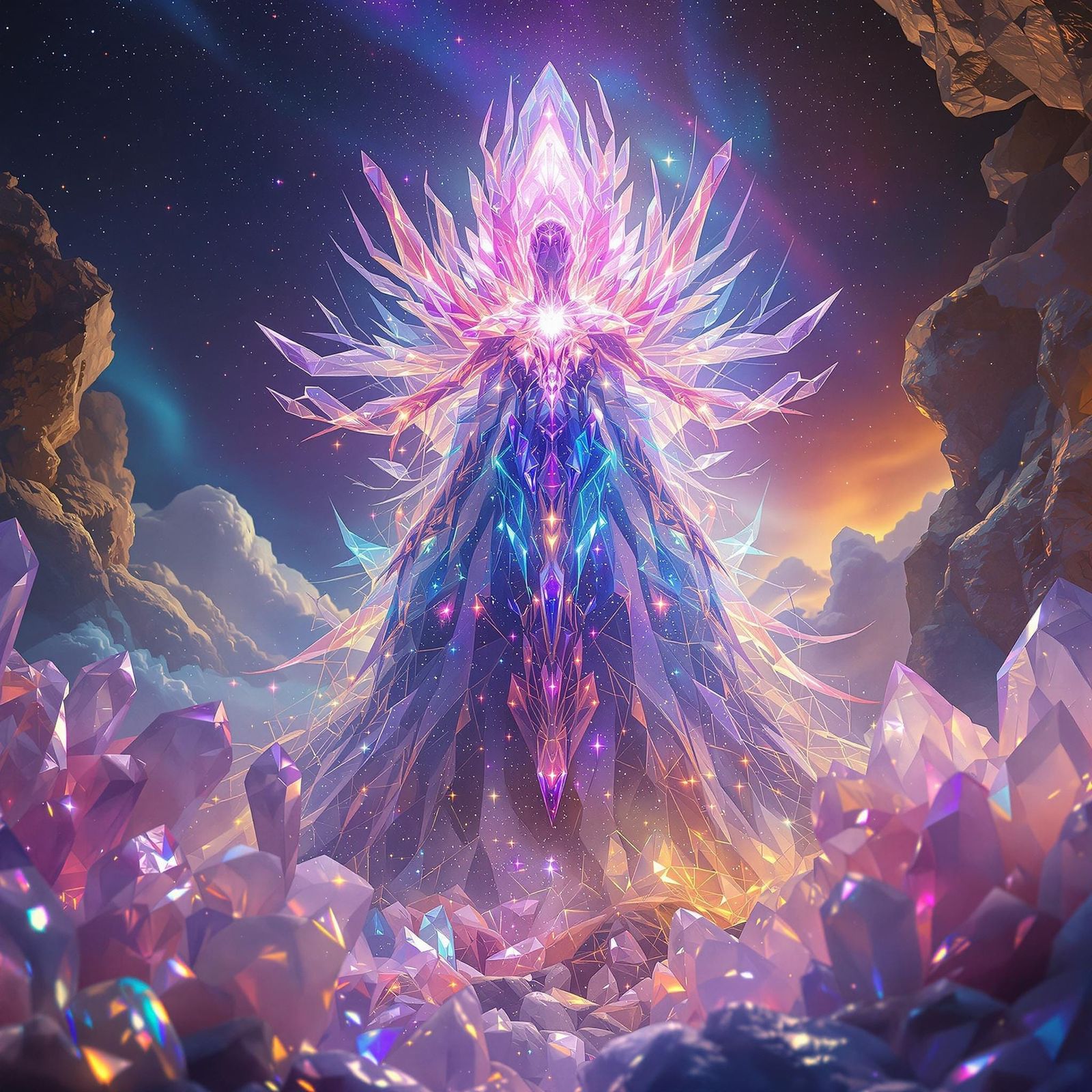 Lemurian Hologram Entity Illuminated by Clear Quartz Crystal...