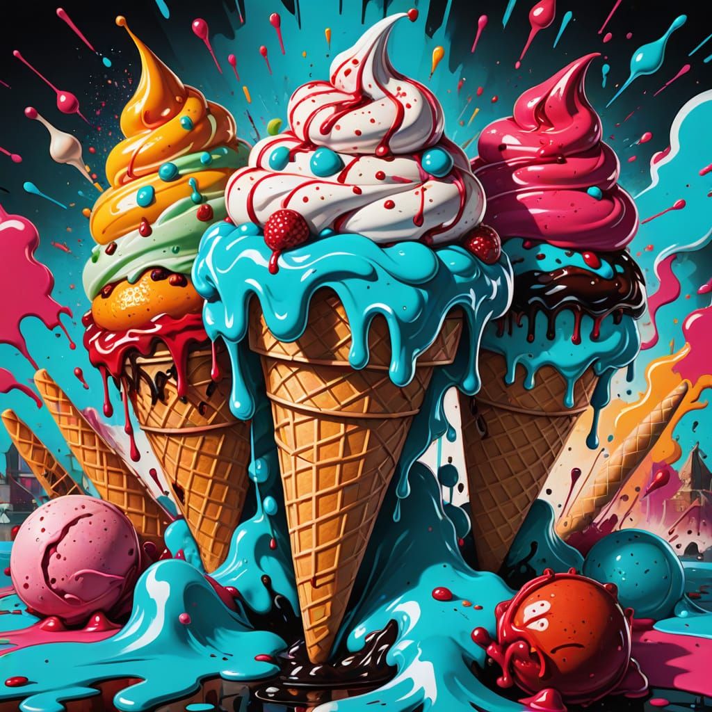Vibrant Graffiti Art of Ice Cream Kingdom