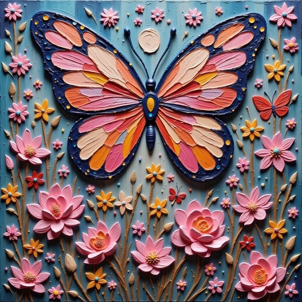 Pink and Blue Butterfly Dress in Flowing Style