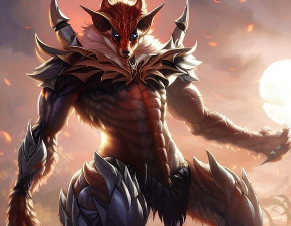 Hybrid Chimera of Fox and Spider in Moonlight