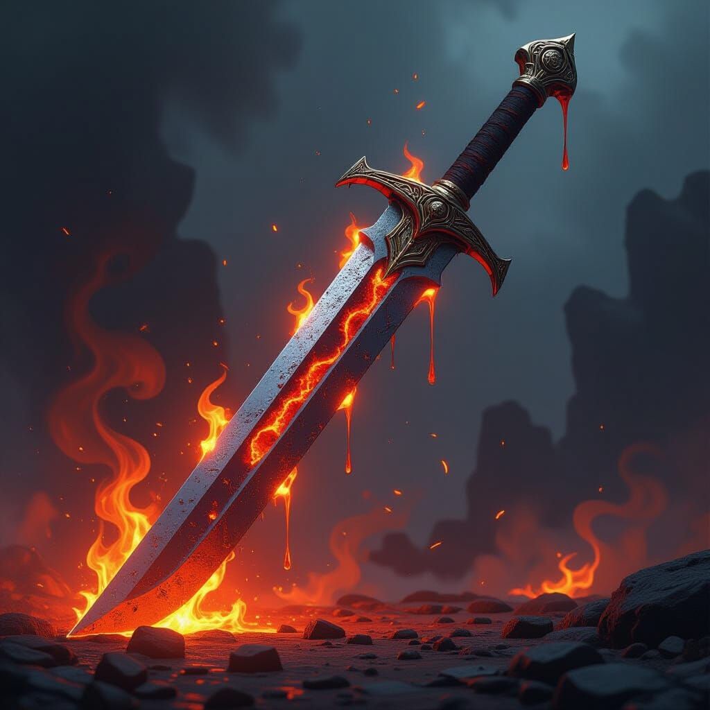 Lava Sword with Dancing Flames in Dark Fantasy Style