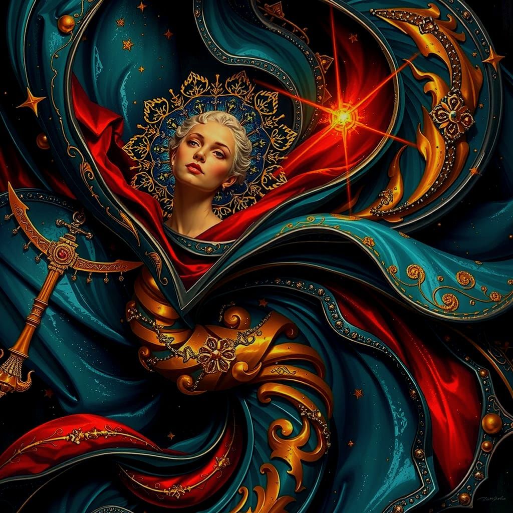 Luxurious Gold and Silver Filigree Sculpture with Vivid Colo...