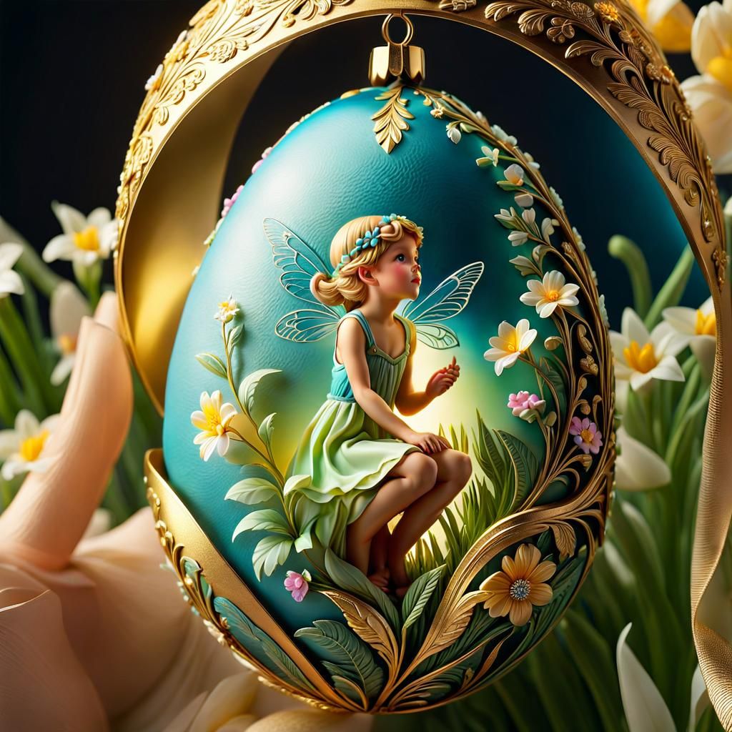 Delighted Fairy Child Finds Hidden Easter Egg