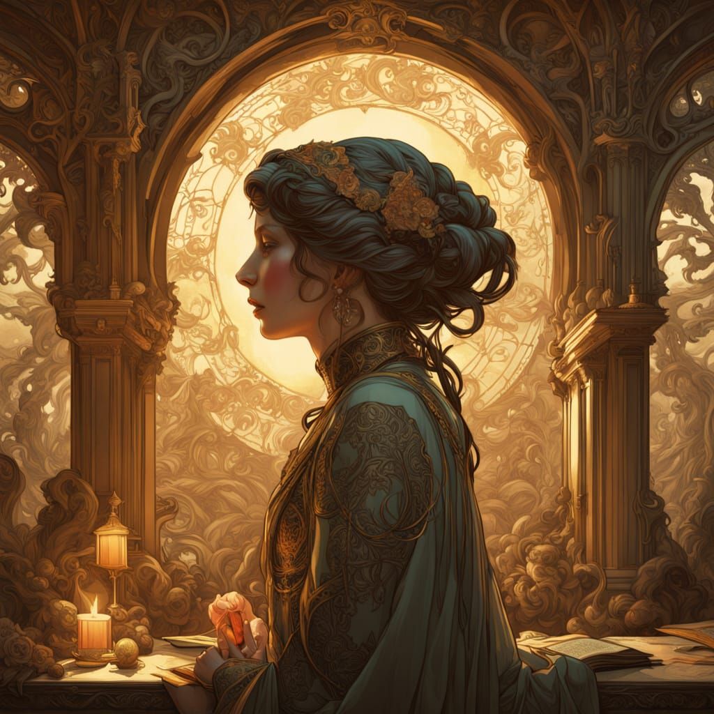 Hidden Library Art Nouveau Dark Fantasy