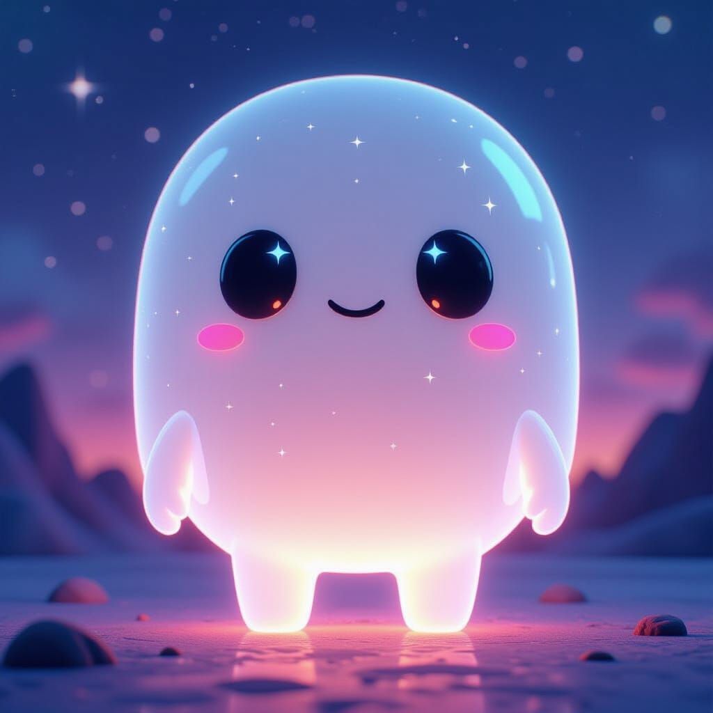 Cute Vaporwave Figure in Cosmic Synthwave Scene