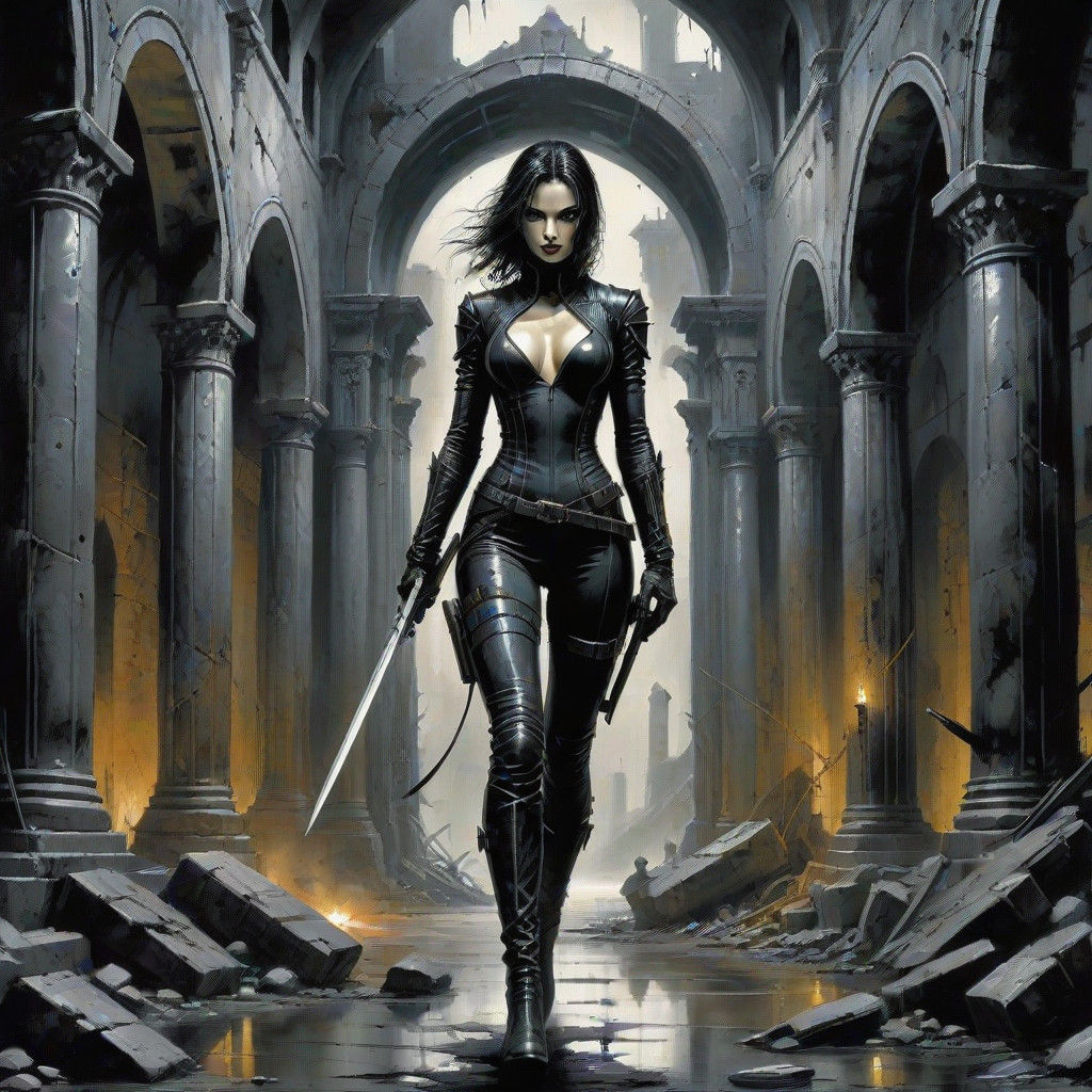 Dark Fantasy Vampire Hunter in a Haunted Monastery