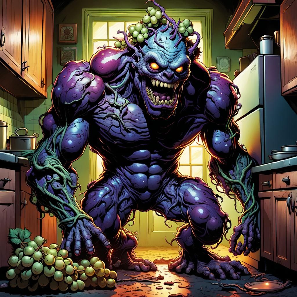 Grape Monster in Kitchen: Comic Book Horror