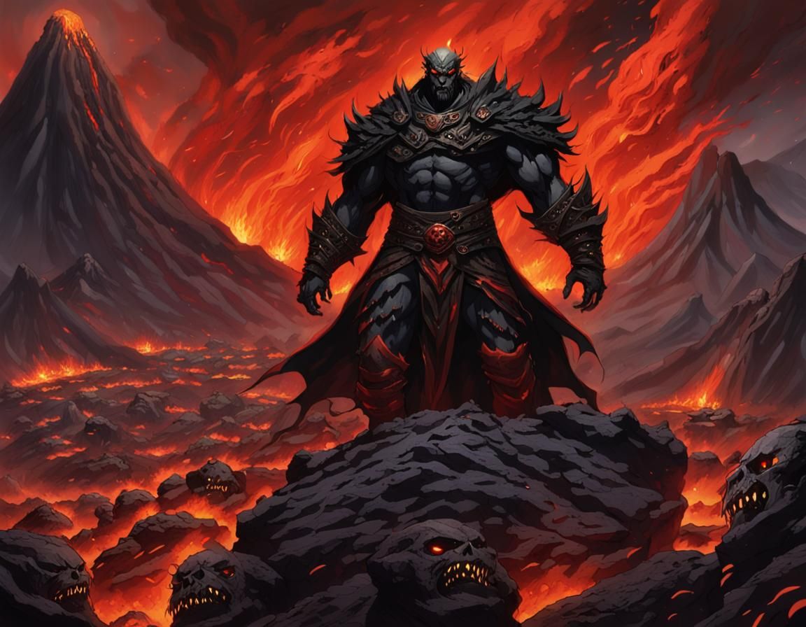 Demonic Warrior in a Volcanic Landscape