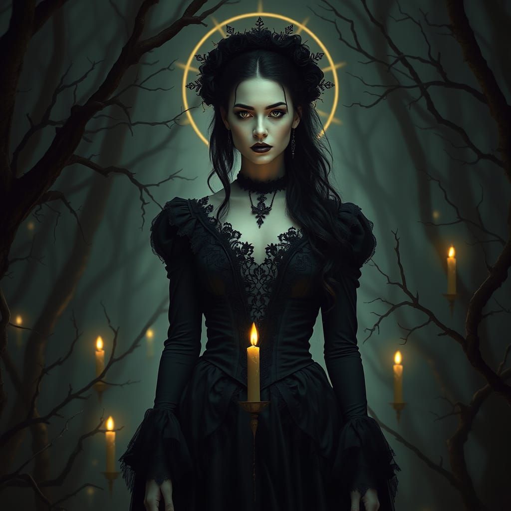 A Regal Woman Embracing the Mystery of Death in Dark Surreal...