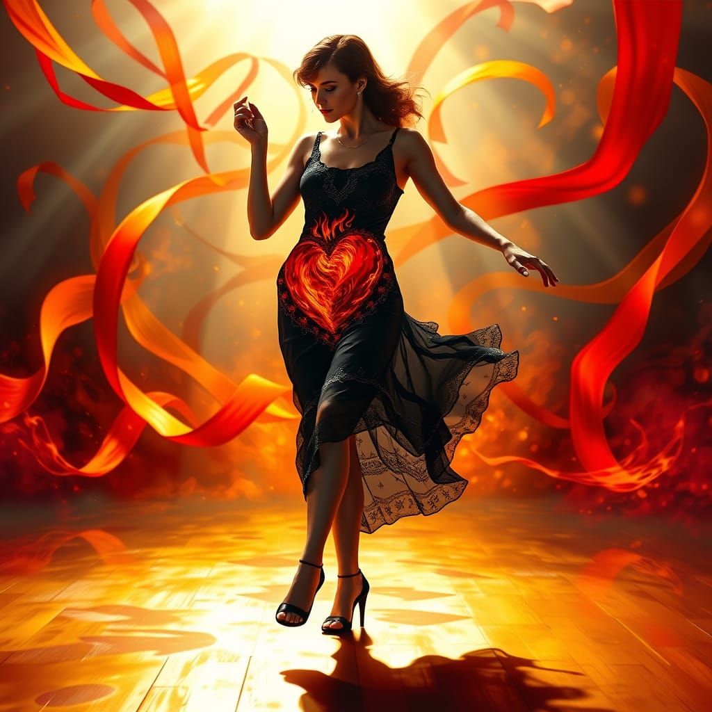 Flapper Dancing with Burning Hearts, Digital Painting