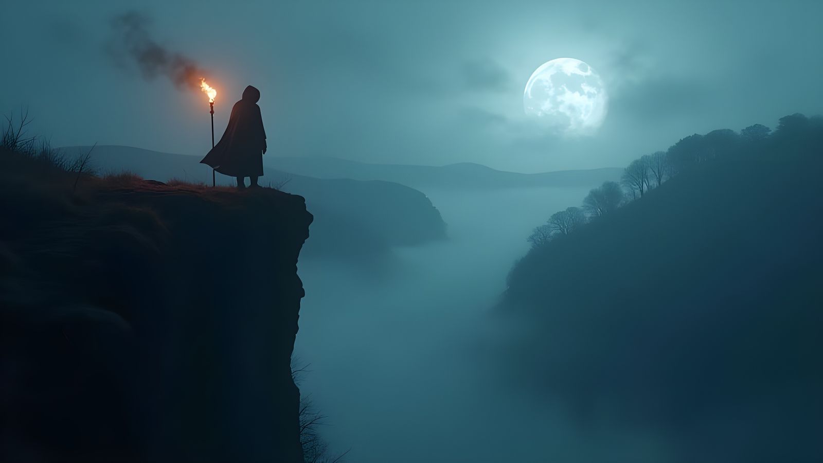 Misty Cliff: Nordic Digital Painting of Solitude