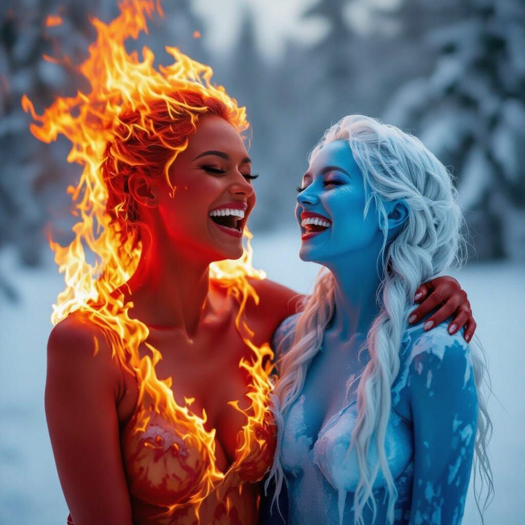 Fire and Ice Women Laughing in Friendship