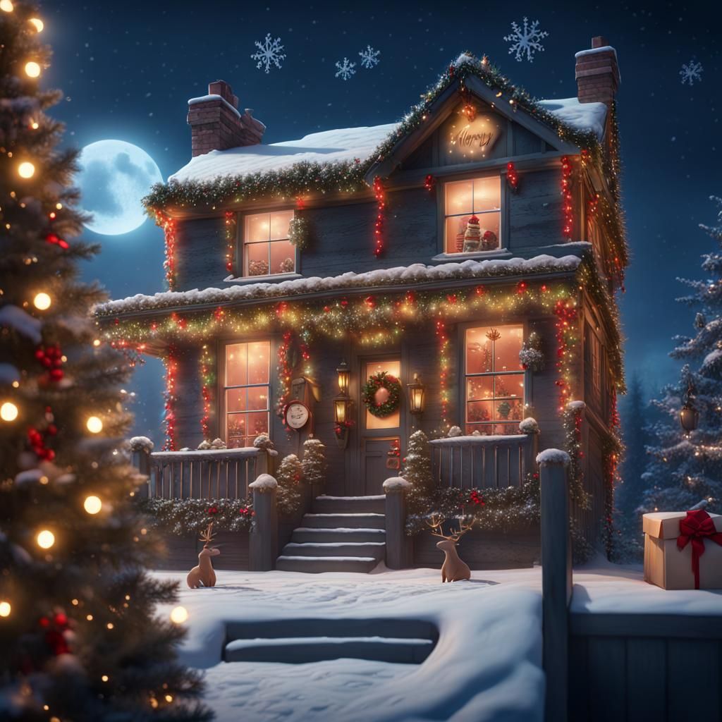 Festive UK Christmas House with Santa Claus