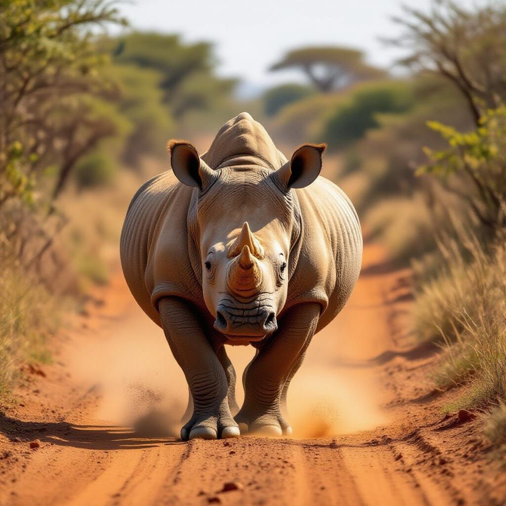 Rhino on a Dirt Road