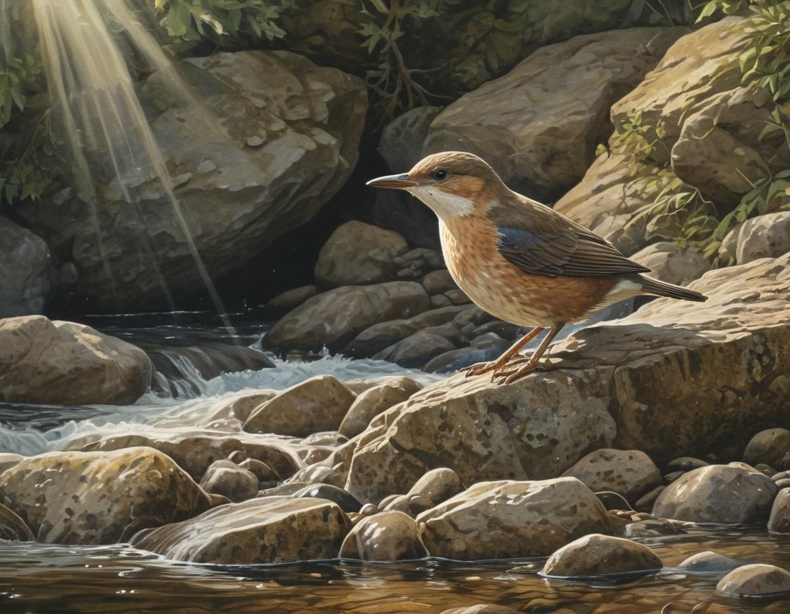 Dipper in Raging Torrent: Watercolor Illustration