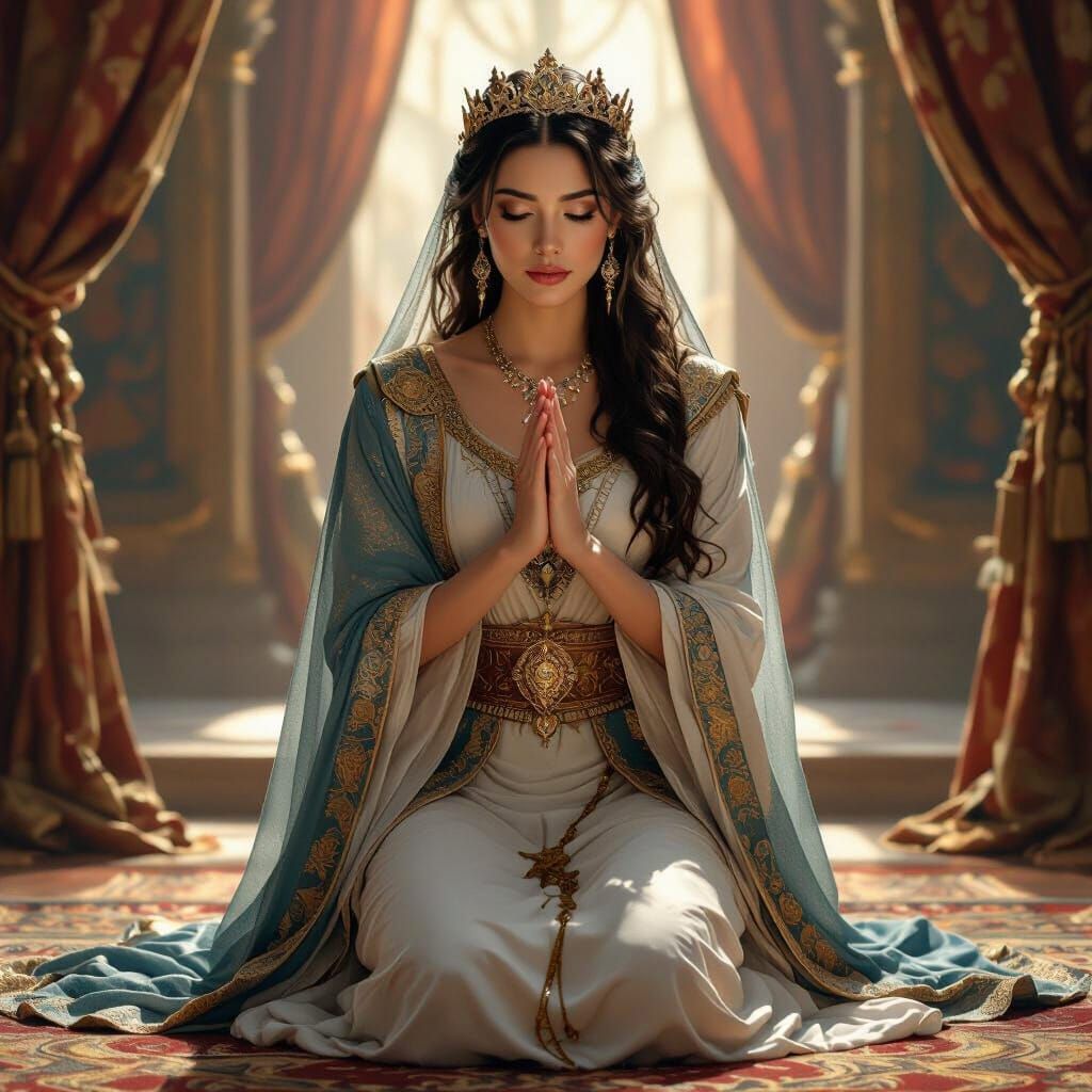 Queen Esther Kneels in Prayer, Digital Art