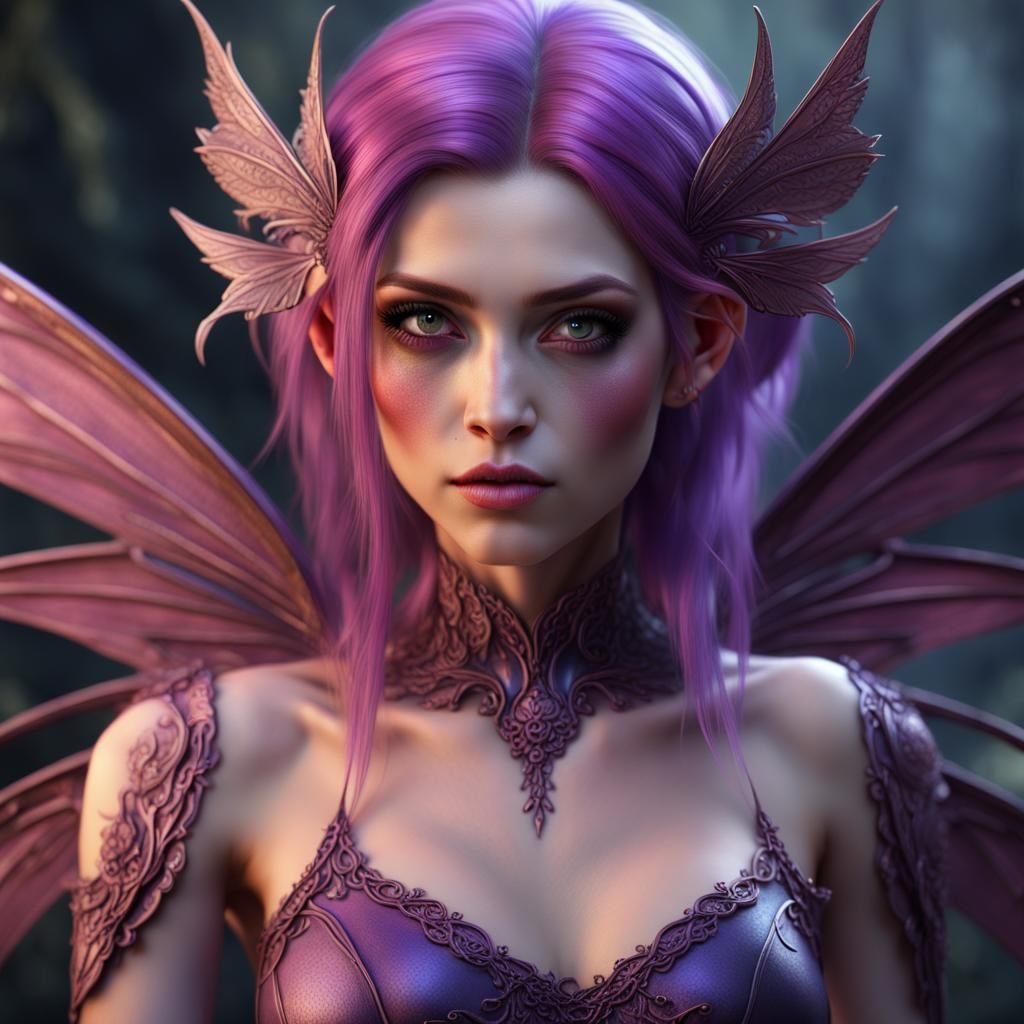 Fairy Vampire Hybrid with Pink Skin, Fantasy Art