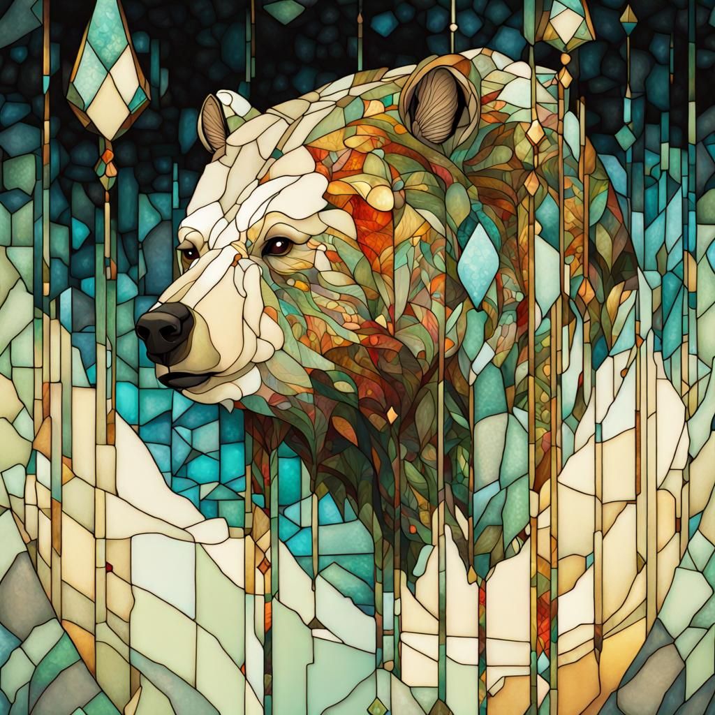 Stained Glass Bear Totem in Fantasy Illustration Style