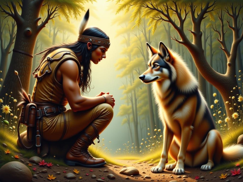 A Indian and a wolf
