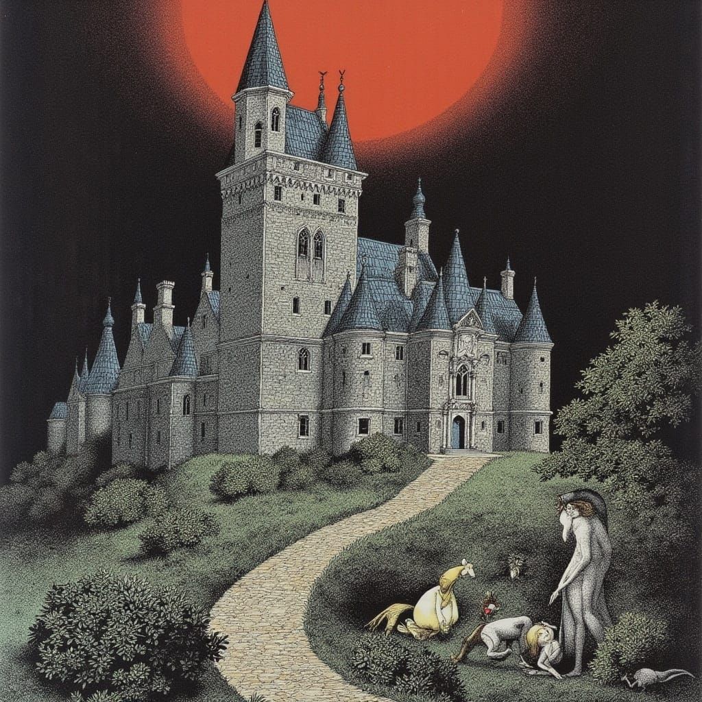 Surreal Castle Ruins in Dark Fairy Tale Style