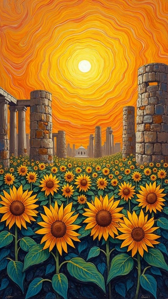 Sunflowers Bloom in Ancient Babylon, Van Gogh Style