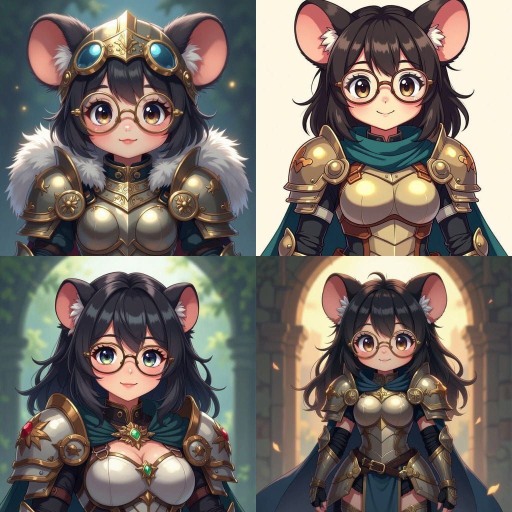 Cute Fantasy Mole Girl in Armor and Glasses in Manga Style