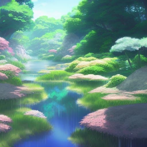Ghibli-Style Water Garden, Anime Key Visual