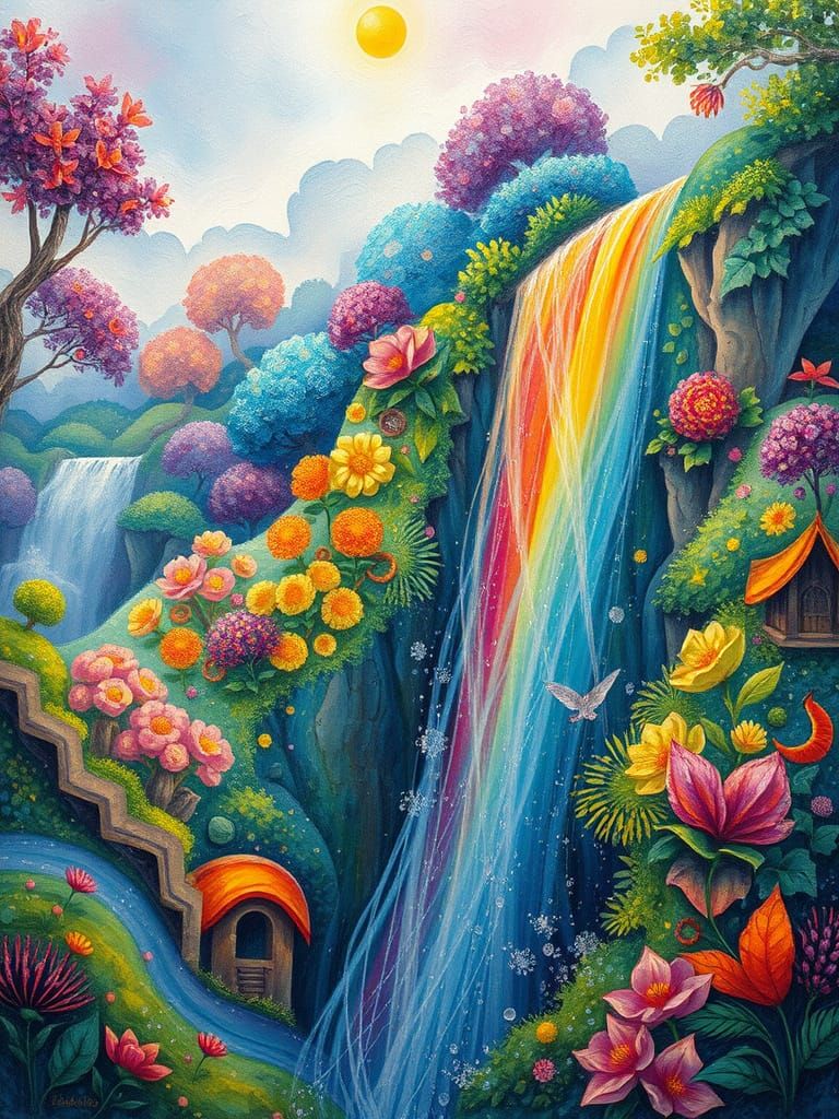 Rainbow waterfall in Storybook Land