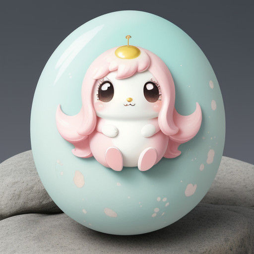 Cute Anime-Style Shell with Pastel Colors and Watercolor Tex...