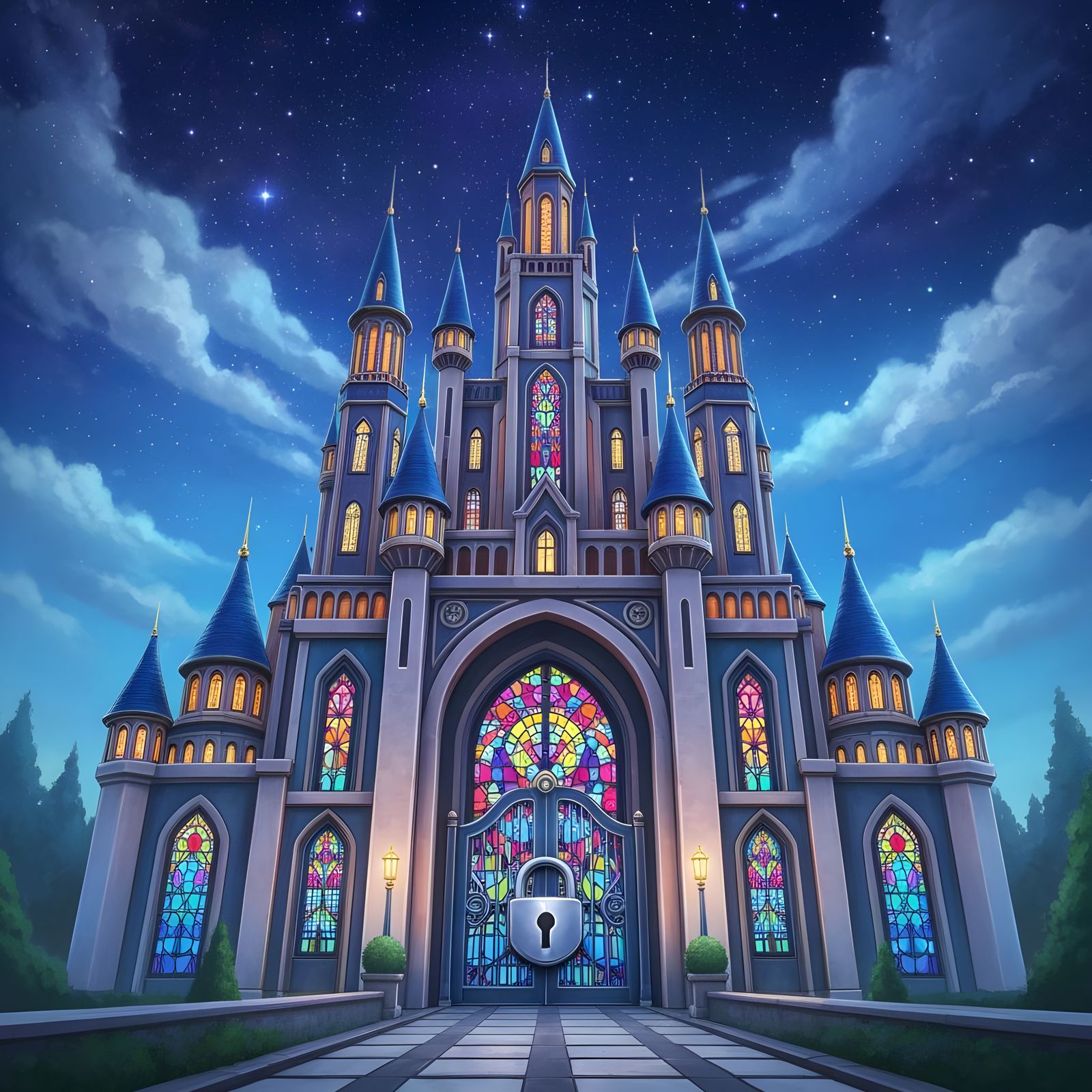 Fantasy Palace with Shiny Lock Digital Illustration