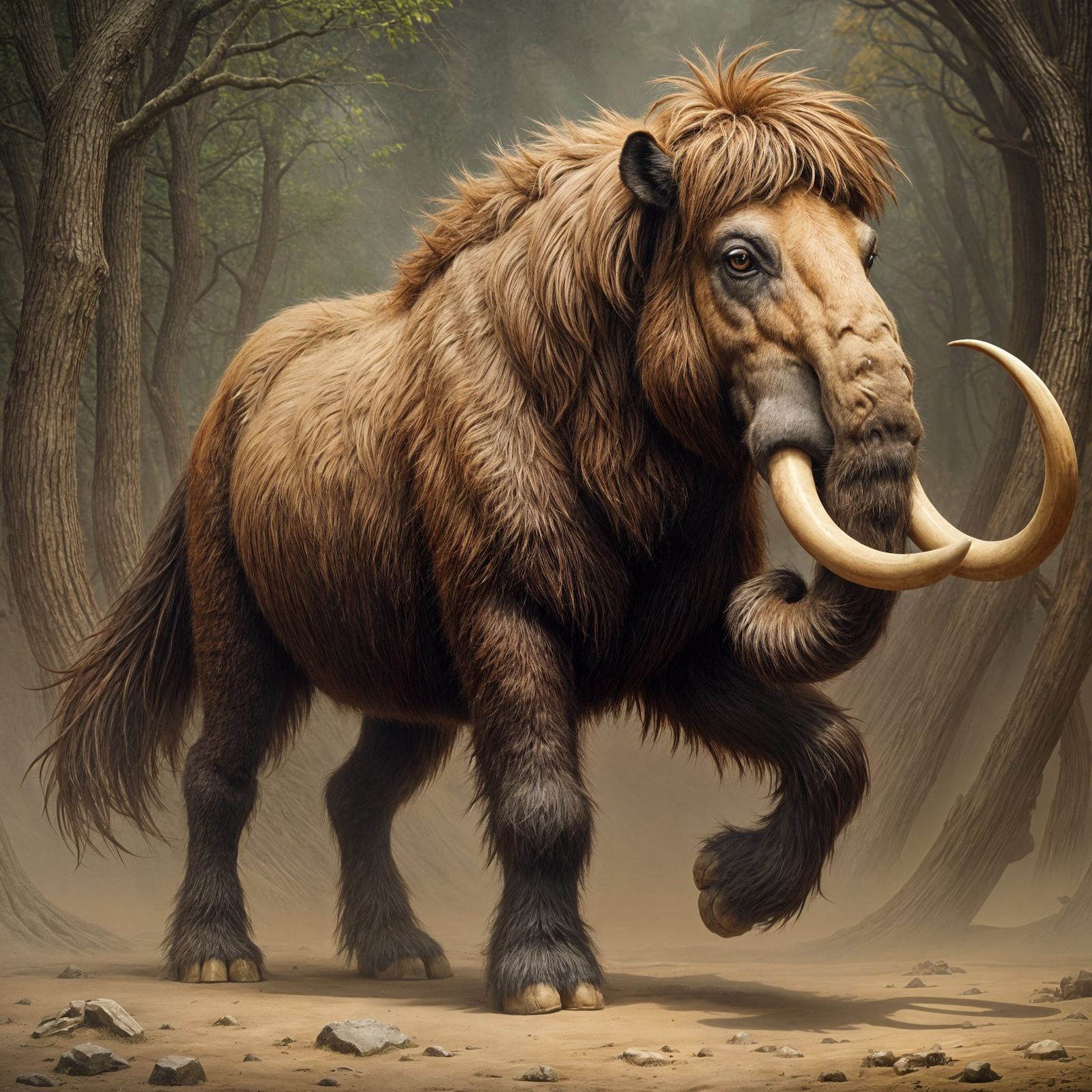 Woolly Mammoth Horse Hybrid with Long Tusks