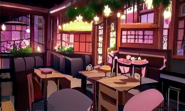 Cozy Anime Cafe with Detailed Female Character
