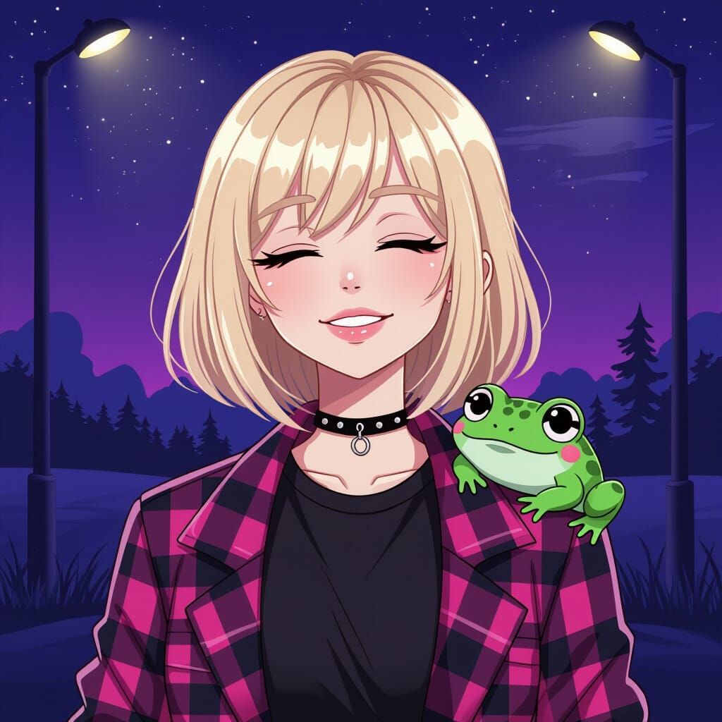 Mystical Anime Girl Sleeping with Frog Companion