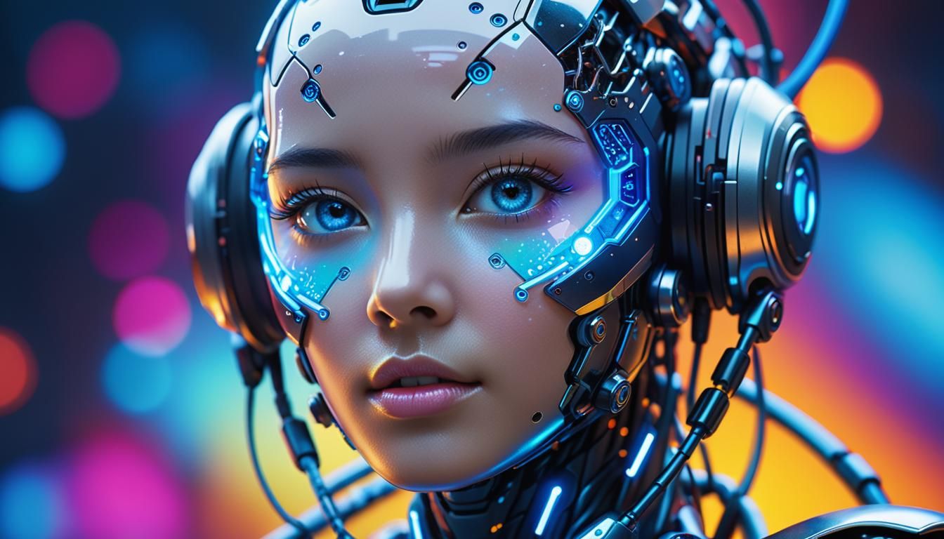 Futuristic Robot Portrait with Glowing Neurons