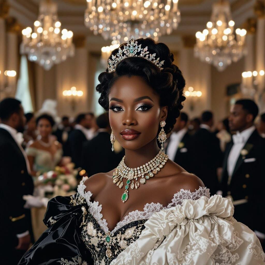 Elegant Black Woman in Ballroom, Art Deco Style