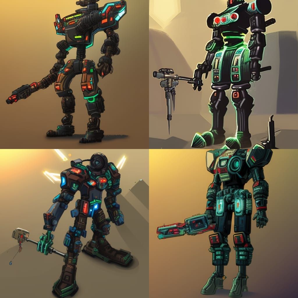 Looming Russian Warrior Mech with Neon Energy