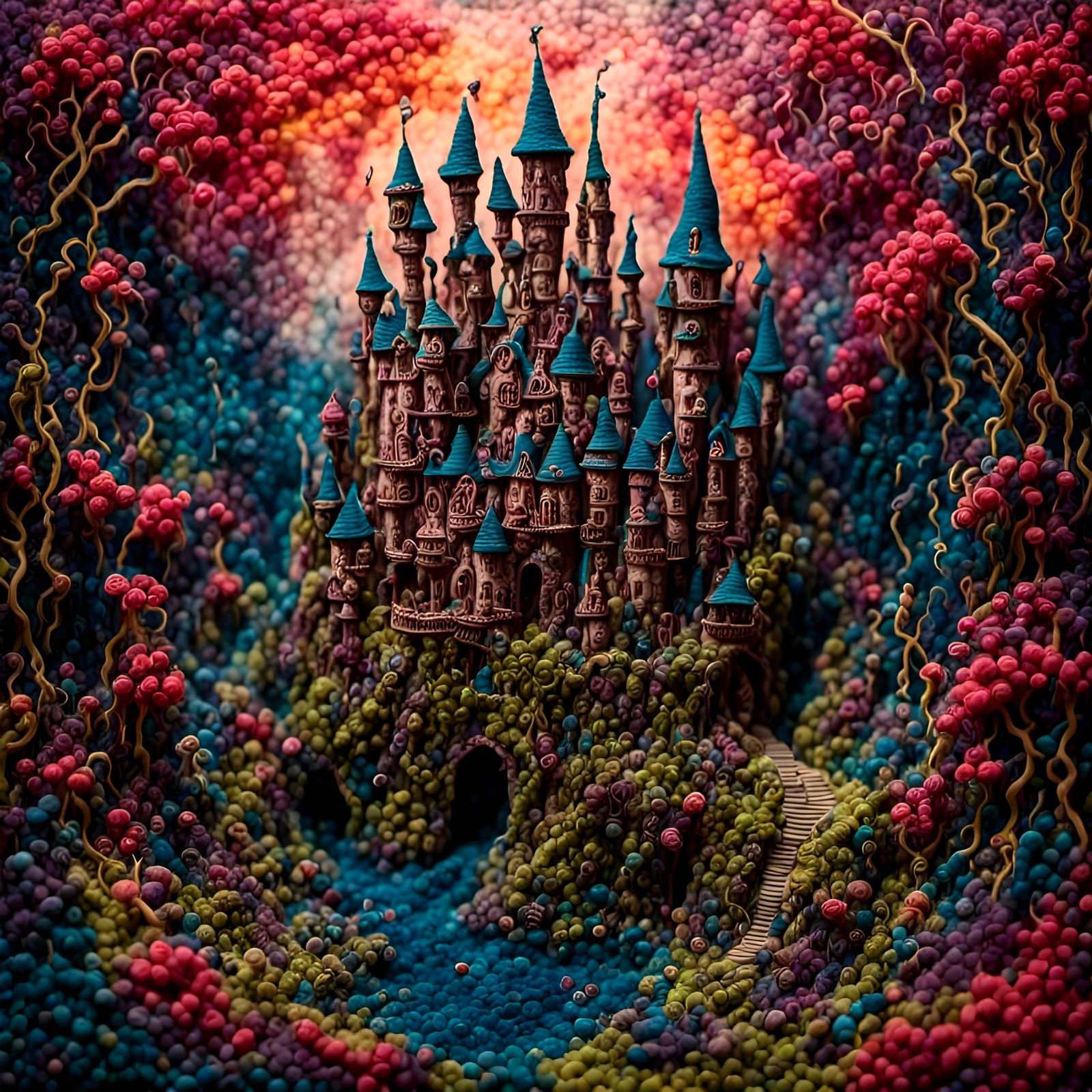 Psychedelic Wool and Yarn Castle Diorama