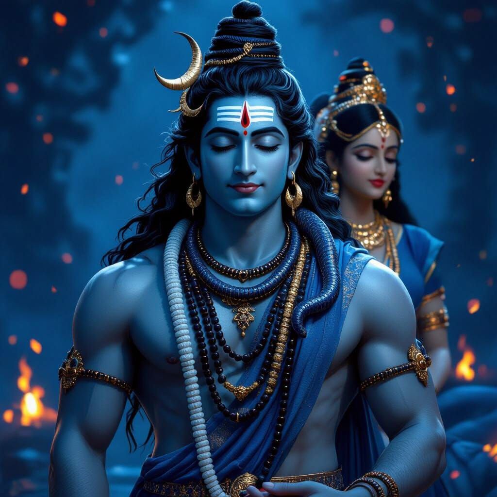 Young Lord Shiva and Parvati in Digital Painting
