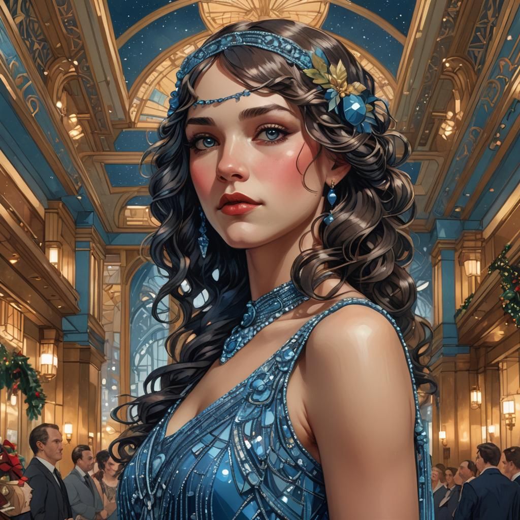 Art Deco Girl in Jugendstil Hotel Lobby