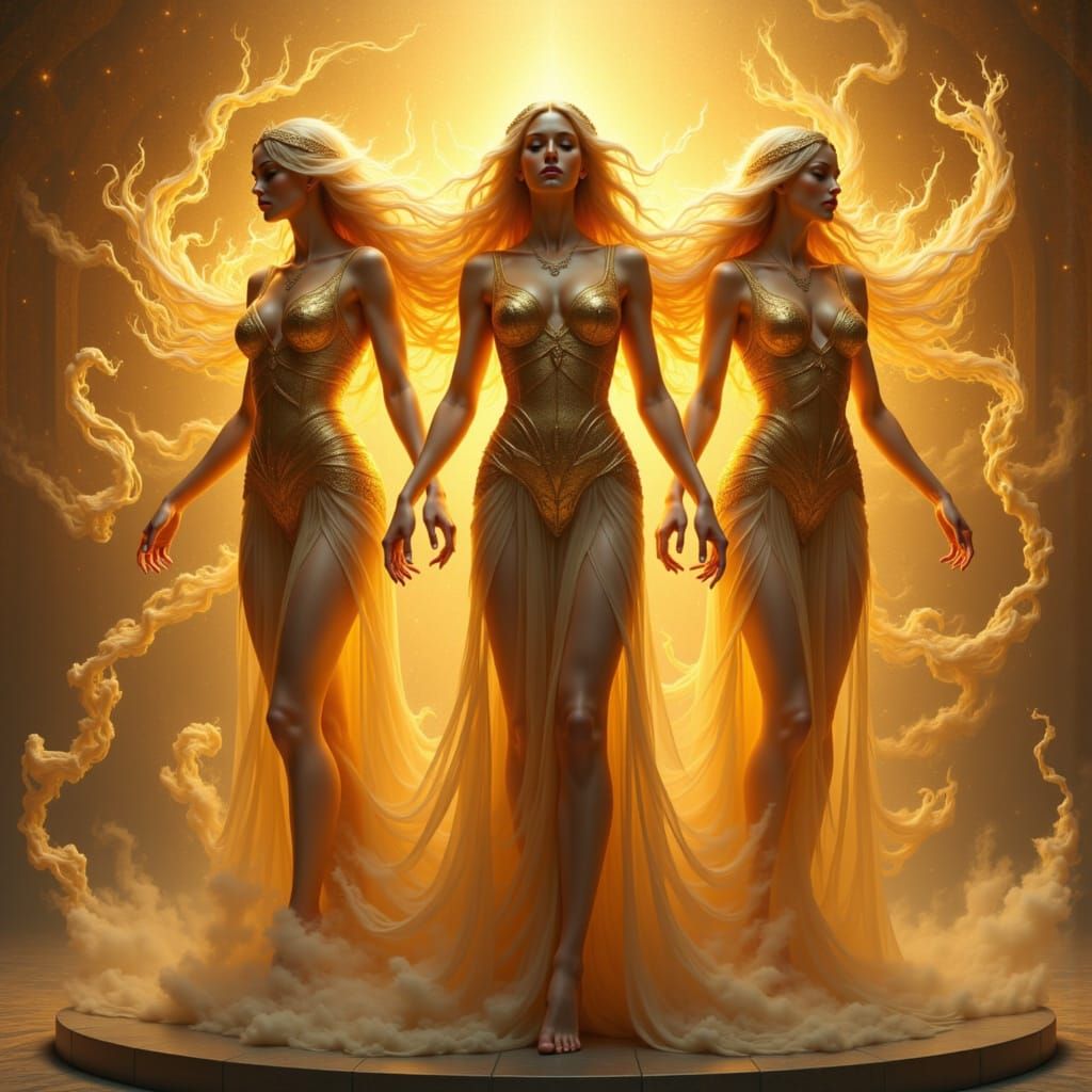 Golden Hecate Goddess in Art Nouveau Style