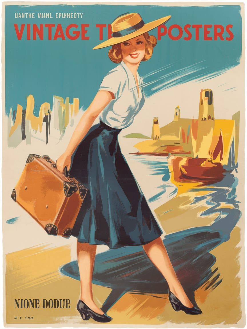 Vintage Pin-Up Girl Travel Poster in Abstract Style
