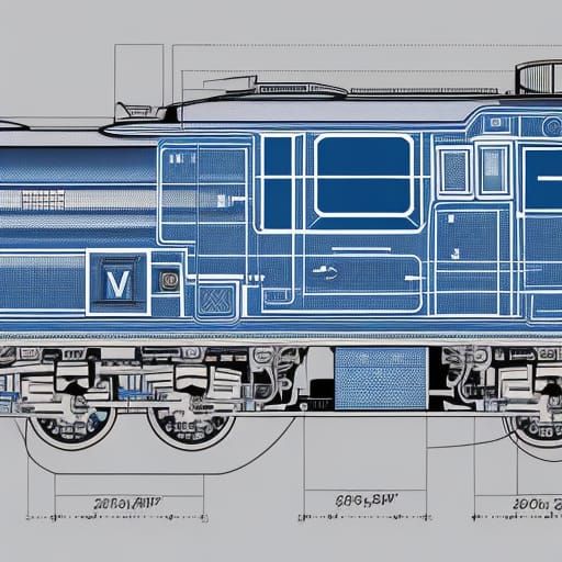 Exploded Locomotive Schematic: Hyperdetailed Sci-Fi Blueprin...