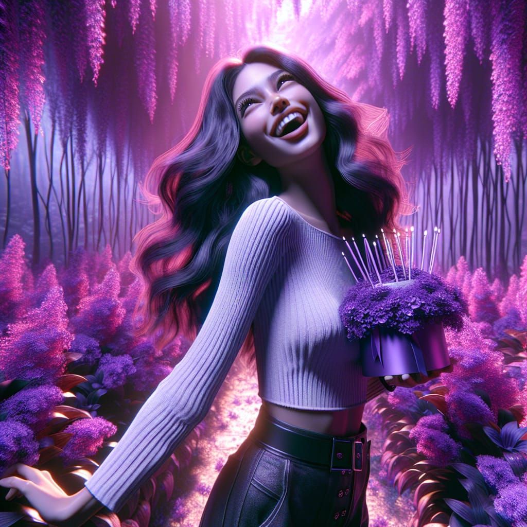 Joyous Birthday Celebration in a Purple Forest